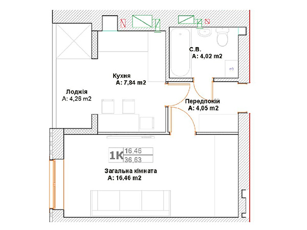 1-ком. квартира 36,63 м2 в ЖК Фортуна 2