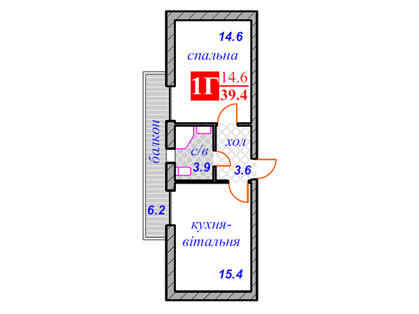 1-ком. квартира 39,4 м2 в ЖК Почаевский-3