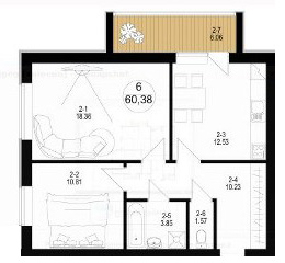 Двухкомнатная квартира 60 м2 в ЖК в Гореничах